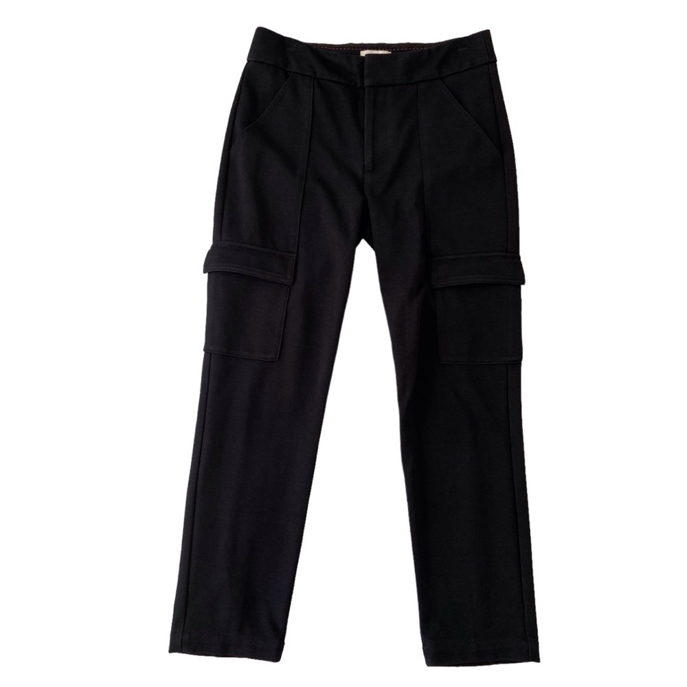Anthropologie black trousers cargo pants stretch high rise straight leg pocket 4